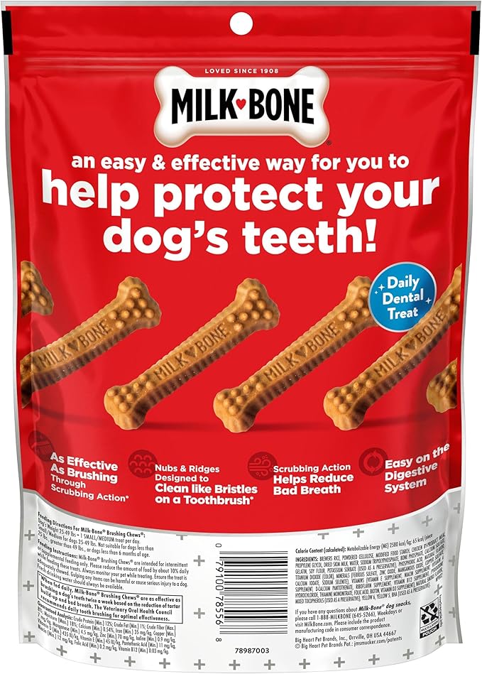 Milk-Bone Original Brushing Chews, Small/ Medium Daily Dental Dog Treats, 9 Count (Pack of 5) Scrubbing Action Helps Clean Teeth