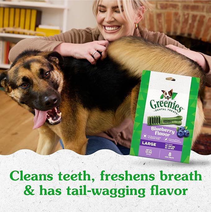 Greenies Large Dental Dog Treats, Blueberry Flavor, 12 oz. Pack (8 Treats)
