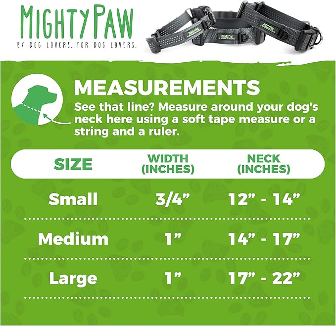 Mighty Paw Martingale Nylon Training Collar - Durable and Safe Choke Collar - Dog Collars Cinch for Controlled Training - Reflective Stitching for Dogs Safety - Grey - Large