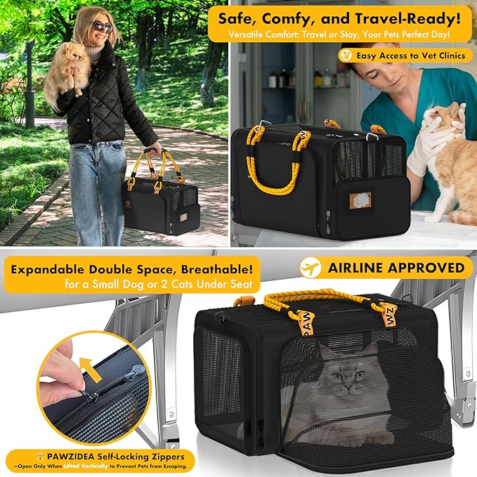 PAWZIDEA Double Pet Stroller with 2 Detachable Carriers, Portable Dog Crate for Car Travel & TSA-Approved Expandable Cat Carrier, Foldable Lightweight Jogger Stroller for 2–4 Cats or Small/Medium Dogs
