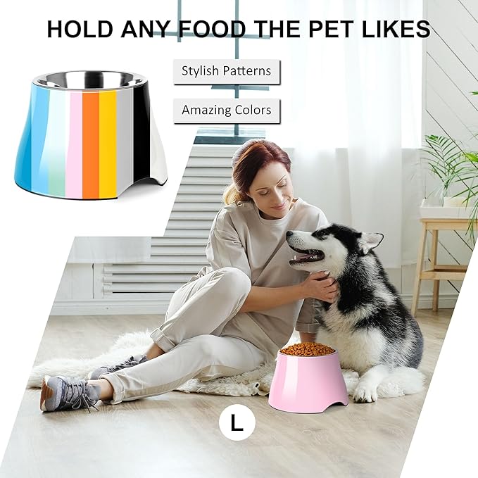 Dog Bowls,Cone Friendly Non Slip Single Dog Bowl with Stainless Steel Inner, Raised Bowls for Small and Medium Dogs Spaniel Dogs Long Ear, High Capacity, L/3 Cups Pink