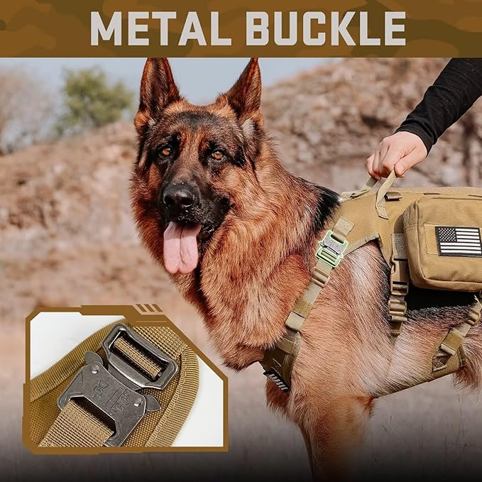 Forestpaw Dog Harness Medium Sized,Tactical Dog Harness with Handle,No Pull Military Style Service Dog Vest with Pockets Adjustable for Medium Dogs,Brown,Chest 19.5-41.5"