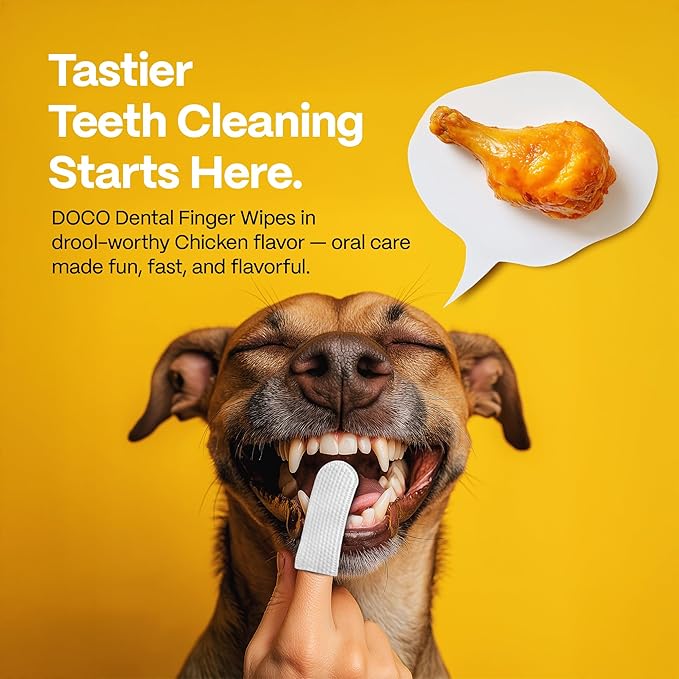 DOCO Dog & Cat Ear & Teeth Cleaning Wipes Kit - Removes Plaque, Tartar & Wax, Freshens Breath, Soothes Ears with Chamomile, Aloe & Bacon Flavor - Gentle & Effective for All Pets, 100 Count