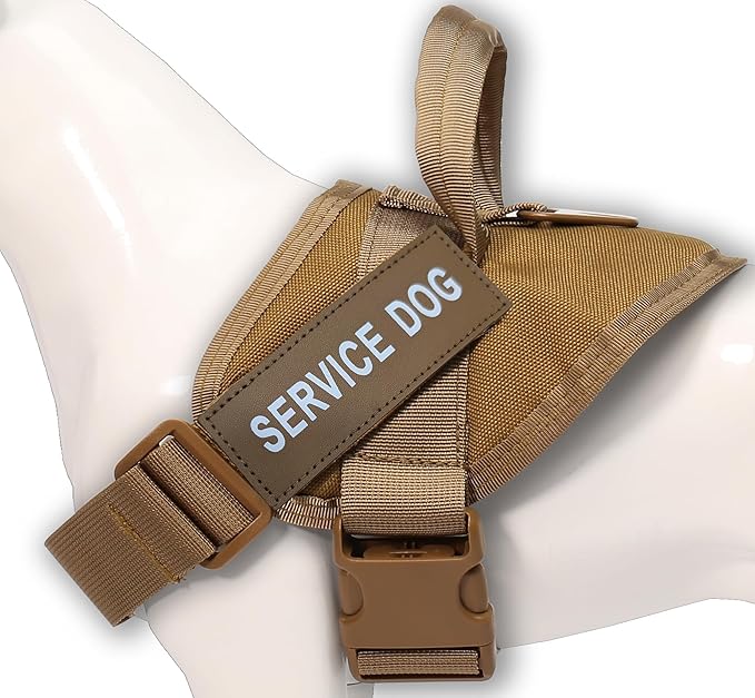 Service Dog Harness with Handle – No-Pull Tactical Dog Vest for Large Dogs, Military Style Heavy-Duty Tactical Dog Harness with Cushioned Soft Underpad That Doesn’t Collect Dog Hair; Brown (L)