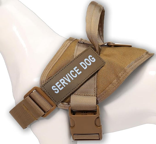 Service Dog Harness with Handle – No-Pull Tactical Dog Vest for Large Dogs, Military Style Heavy-Duty Tactical Dog Harness with Cushioned Soft Underpad That Doesn’t Collect Dog Hair; Brown (L)