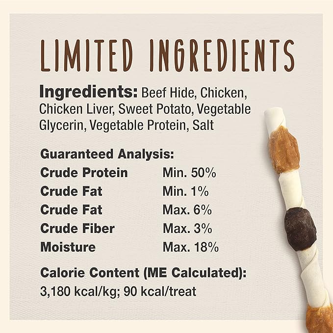 Cadet Gourmet Shish Kabob Dog Treats for Large Dogs, Healthy & Natural Chicken & Sweet Potato Chew Sticks, Beef Hide, Extra Large 10 Inch, 4 Count (Pack of 1)