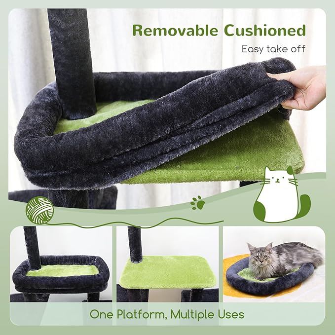 Globlazer Cat Tower for Adult Indoor Cats, 50-inch Heavy Duty Cat Tree for Big Cats, Cat Tree House with Extra-Large Padded Platform, Sisal Scratching Board, 2 Large Condos, F50, Dark Grey