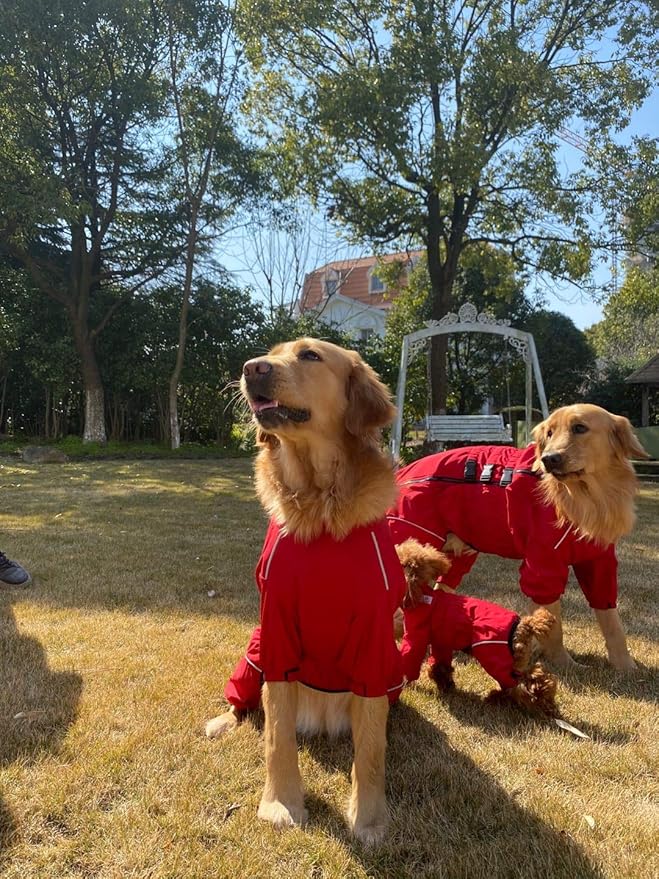 Dogs Waterproof Jacket, Lightweight Waterproof Jacket Reflective Safety Dog Raincoat Windproof Snow-Proof Dog Vest for Small Medium Large Dogs Red 4XL