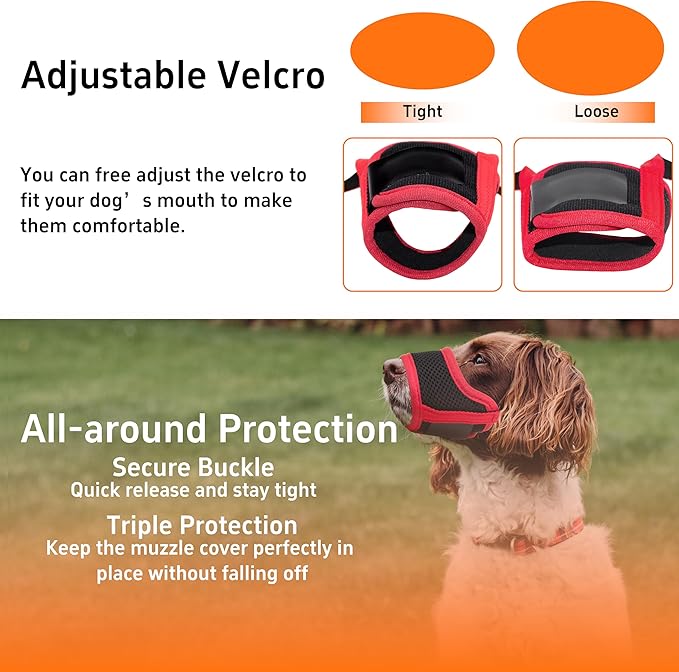 Soft Breathable Dog Muzzle - Air Mesh Nylon, Adjustable, 6 Sizes (Red, XL)