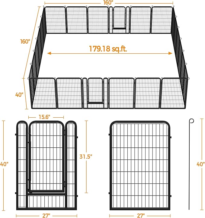 Yaheetech Dog Playpen Outdoor, 40 inch 24 Panels Dog Pen Indoor Heavy Duty Puppy Exercise Pen Metal Pet Fence for RV Camping/Yard/Garden