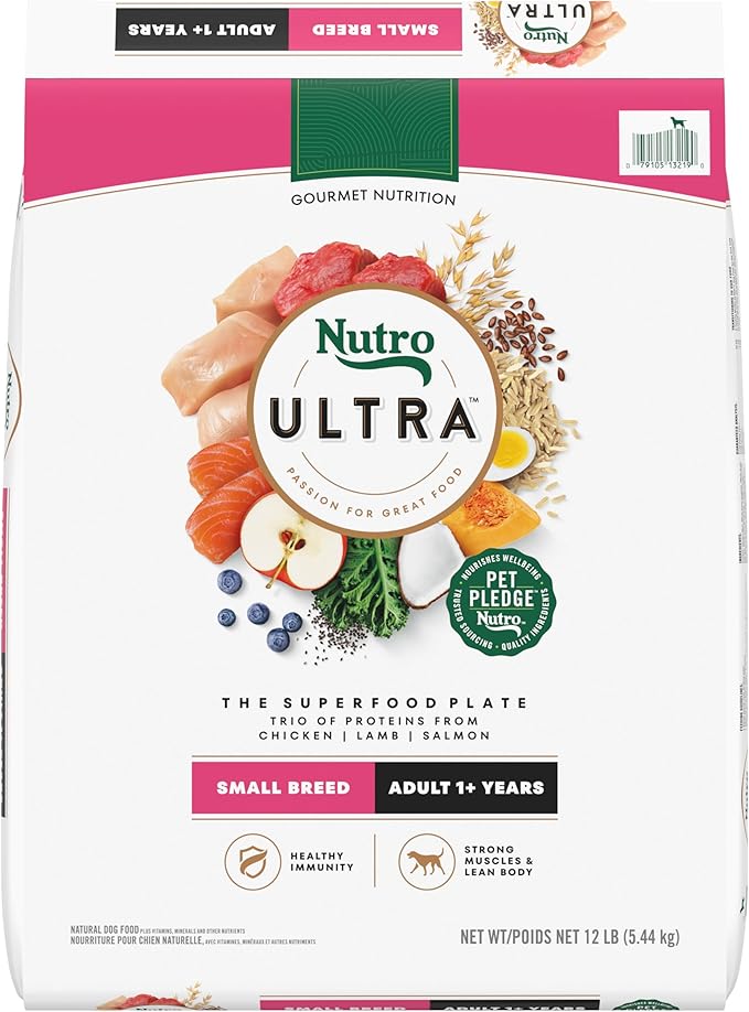 Nutro Ultra Adult Small Breed Dry Dog Food, Chicken, Lamb and Salmon Protein Trio, 12 lb Bag