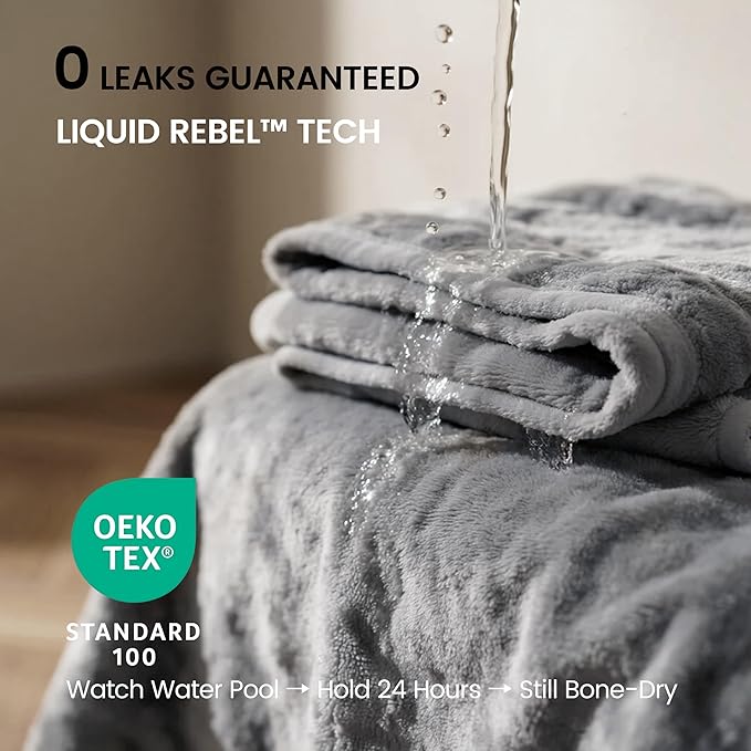 gogobunny Waterproof Bed Blanket, Reversible Sherpa Fleece Throw Blanket for Dog Puppy Cat, Furniture Cover Protects Bed Couch Sofa from Liquid Pee and Pet Fur (Grey, 90x108 inches)