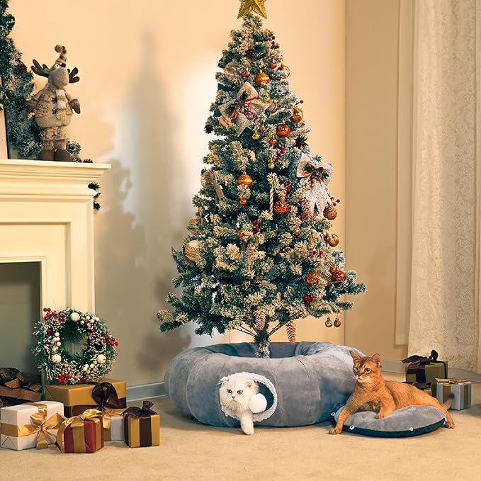 Cat Tunnel Bed 35.5 Inch XL Cat Donut Tunnels for Indoor Cats Cute Tubes Round Pet Play Tunnel Toy for Kitten Puppy Rabbit with Washable Circle Cushion Grey