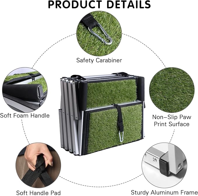 DGSL Dog Ramp for Car, Extra Wide 4 Steps Dog Stairs for Truck, Folding Steps for Dogs with Non-Slip Surface, Pet Loader Dog Steps for Large Dog, SUV, Side Door and Bed (Green, 20In-4 Steps)