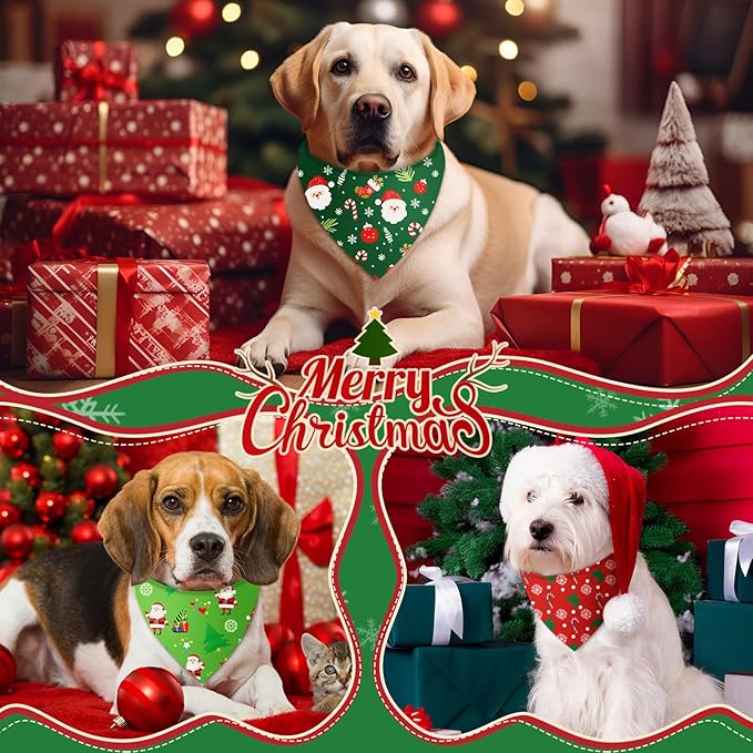 Weewooday 50 Pcs Christmas Bandanas for Dogs Xmas Bandanas Bulk with Santa Snowflake Candy Cane Soft Bibs Adjustable Triangle Doggie Scarf for Small Medium Large Pet (25.6 x 17.7 x 17.7 Inch)