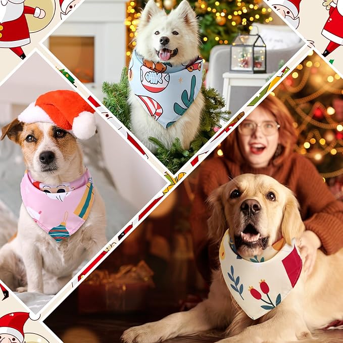 100 Pcs Christmas Dog Bandanas Bulk Pet Bibs Colorful Triangle Scarf Xmas Pet Bandanas for Medium Large Dogs Christmas Party Xmas Costume Decor