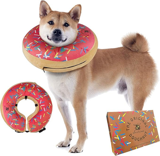 Dog Donut Collar | Alternative to Traditional or Soft Dog Cones | Inflatable Post-Surgery Cone for Medium Dogs (Pink)