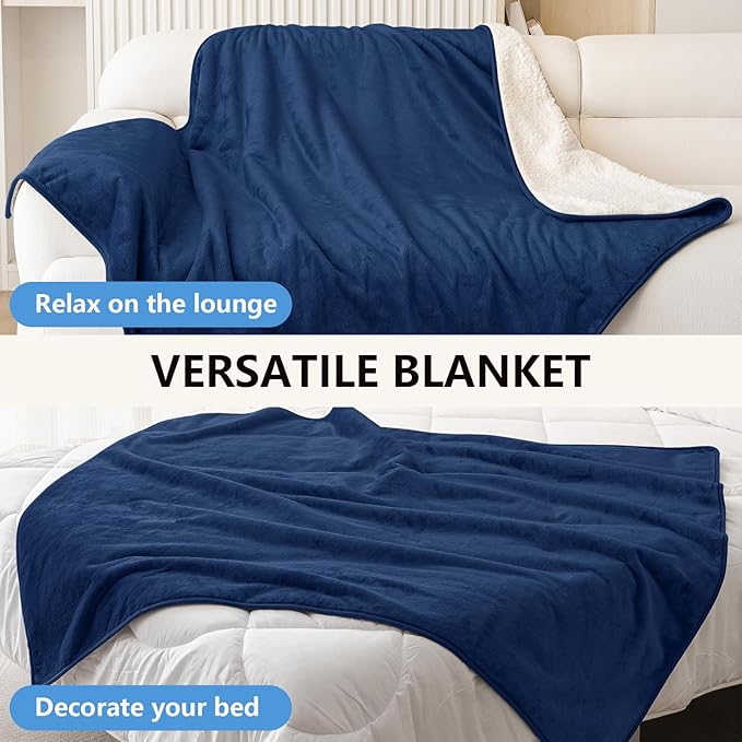 Smiry Waterproof Dog Bed Blanket, Leakproof Pet Throw Blanket for Bed Couch Sofa, Reversible Sherpa Fleece Furniture Protector Cover for Small Medium Large Dogs Cats (Navy Blue, 50x60 inches)