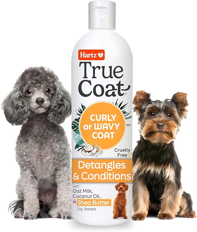 New! Hartz True Coat Curly or Wavy Coat Specific Dog Shampoo, Detangles & Conditions with Oat Milk, Coconut Oil & Shea Butter