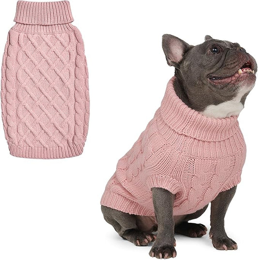 Spark Paws Knit Dog Sweater – Ultra Soft Warm Winter Dog Sweater for Small, Medium & Large Dogs – Stretch Fit Pet Sweater for French Bulldog, Pitbull, Girl & Boy Dogs Jacket, (Pink Cableknit, XL)