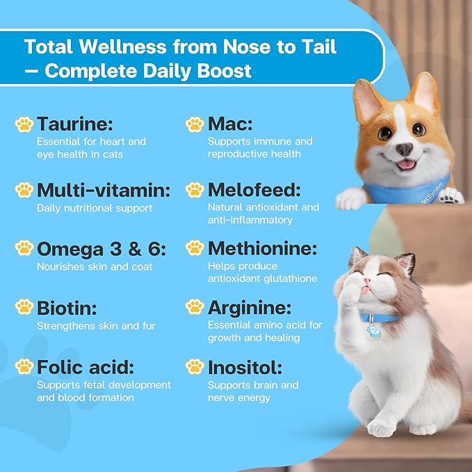 Feline Vitality Cat Supplement – Lickable Paste for Cat Immune Support & Cat Skin Allergy Relief – Daily Multi-Vitamin with Omega 3, Biotin, Prebiotics, Mac, Taurine – 30 Sachets