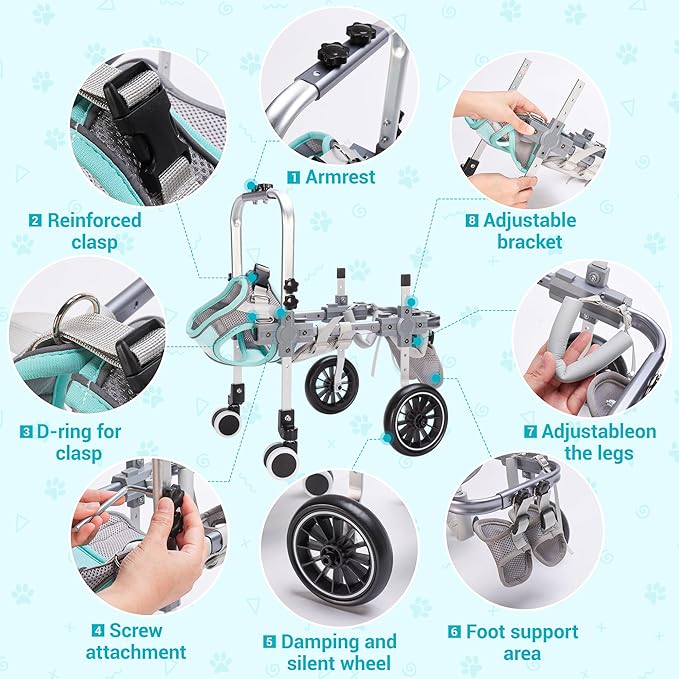 Dog Wheelchair for Back Legs，Adjustable Pets Cart Mobility Aids for Little Pets,Chest & Thigh Support,Suitable Small Medium Dogs (Two Rounds, M)