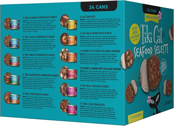 Tiki Cat® Wet Cat Food Mega Pack, Seafood Selects , 2.8/3 oz. Can (24 Count)