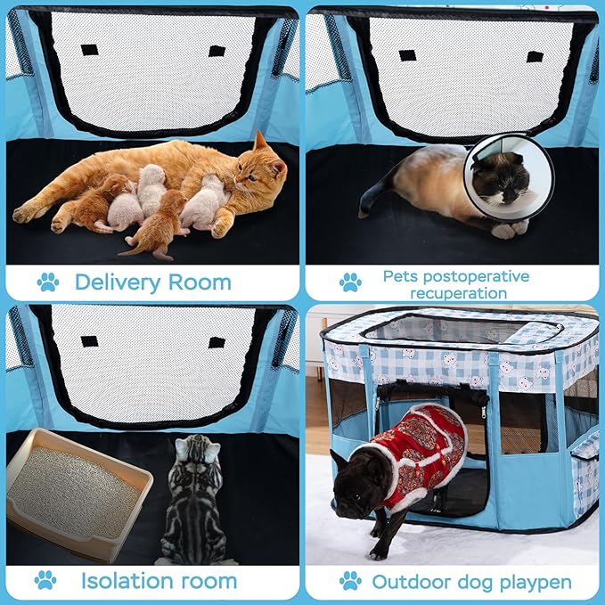 Portable Pet Playpen Cat Cages Indoor， 35.4" L x 27.6" W x 23.6" H Collapsible Dog Crates Made of 600D Oxford Material Tent Kennel Playpen for Dogs Cat and Rabbit Travel Dog Playpen Indoor (L, Blue)