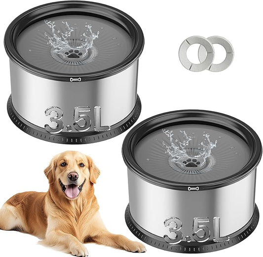 2PCS 3.5L No Spill Dog Water Bowl 118oz Stainless Steel Slow Water Bowl for Small Medium Large Dogs Splash Proof Pet Bowl with Anti-Slip Mat for Sloppy Messy Drinkers