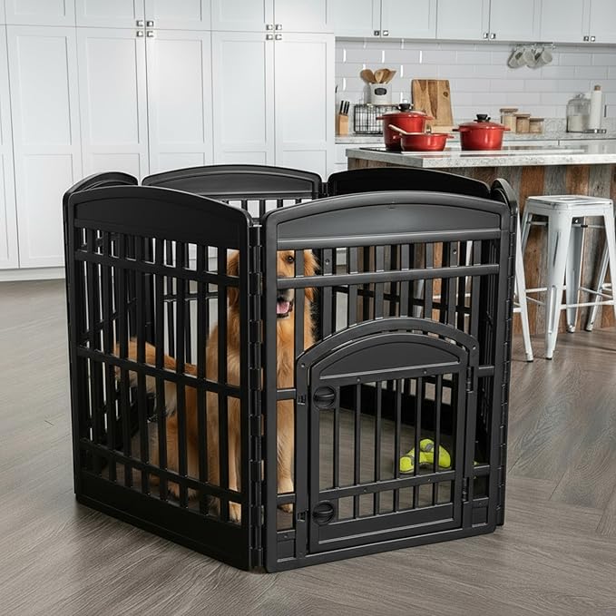IRIS USA 34" 6-Panel Dog Playpen with Door, 44 x 63 x 34, Puppy Fence, Puppy Playpen, Dog Play Pen Indoors, Pet Fence, Puppies/Small Dogs, Black