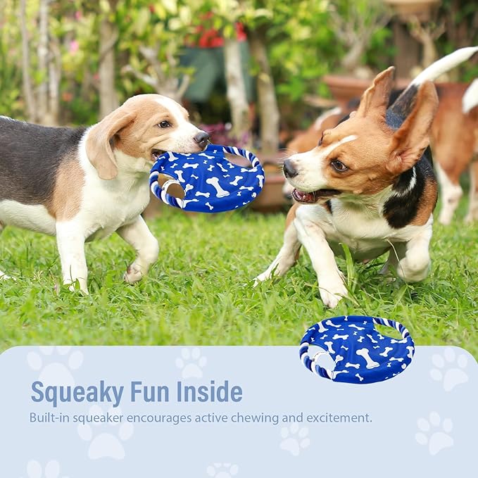 Dog Rope Flying Disc | Durable Canvas & Sturdy Cotton Rope | Interactive Training Toy | for Small & Medium Dogs | 9” L x 9” W - Pack of 1