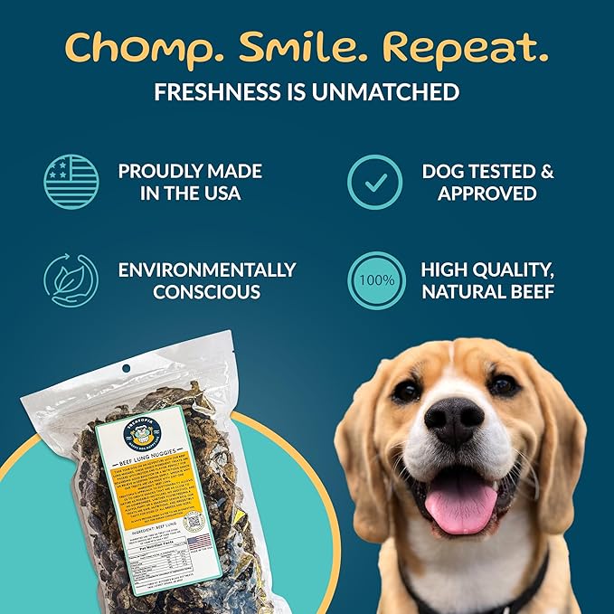 Beef Lung Nuggies Dog Treats, 1 LB Bag - All-Natural, Sustainable, Healthy, High Protein, Hand-Trimmed, Slow-Roasted, Made in The USA, Nutritious, No Additives, No Fillers