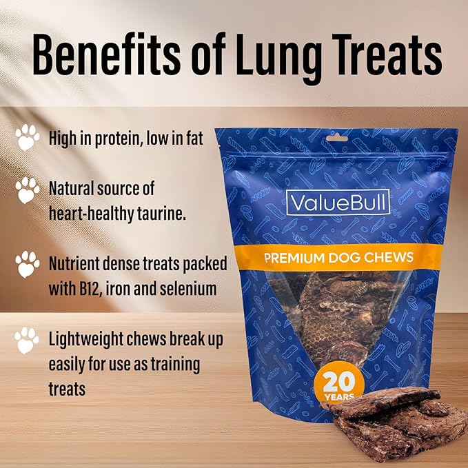 ValueBull Beef Lung Wafers, Premium 6 Pounds - Angus Beef Dog Treats, Grass-Fed, Single Ingredient