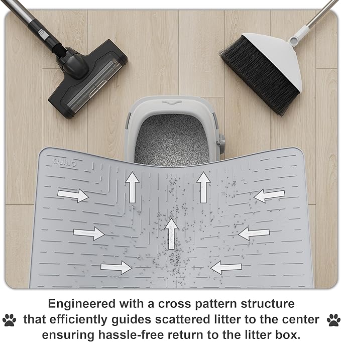 OHMO Cat Litter Mat Large Trapping Mat Premium Silicone Rubber 31.5x23.6 Ash Grey, Waterproof and BPA Free Kitty Litter Box Mat, Easy to Clean and Keeps The Floor Tidy