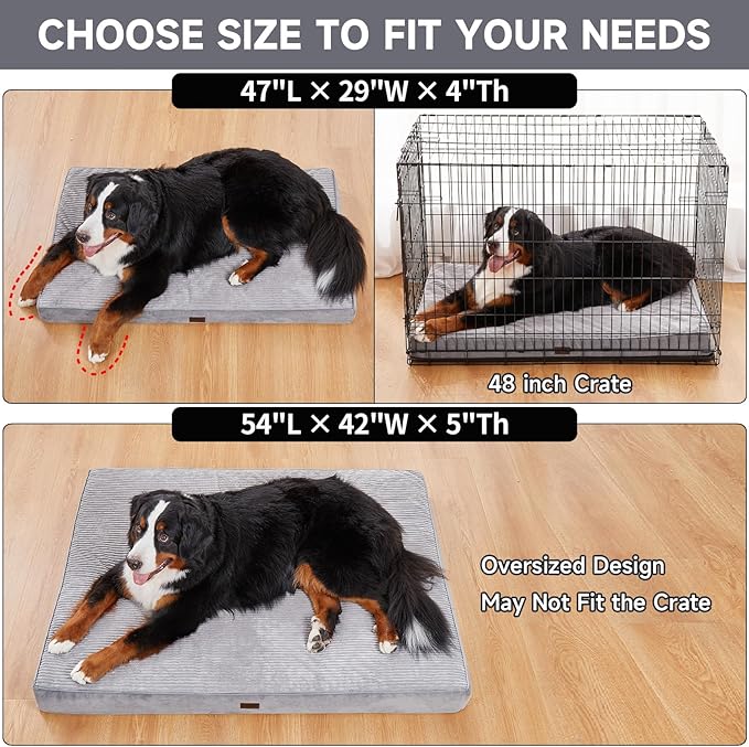OhGeni Orthopedic Waterproof & Machine Washable Dog Bed for Extra Large Pets, Wider & Larger Size, Cat Mat with 25D Egg Crate Foam, Removable Cover, 54 Inches(Gray)