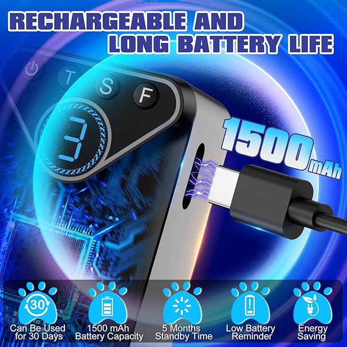 Meteralla 1500 mAh Rechargeable Anti Barking Device for Dogs Indoor and Outdoor, 9 Modes Dog Training & Behavior Aids Up to 50 Ft Range, Dog Barking Control Devices Safe for Humans, Dogs