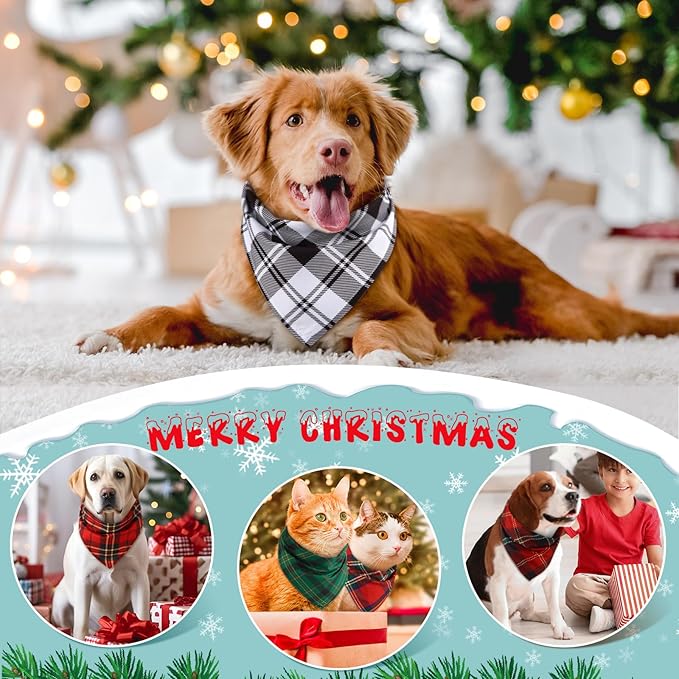 Sanwuta 50 Pieces Christmas Dog Bandanas Bulk, Classic Plaid Dog Bandanas, Triangle Scarf Plaid Kerchief for Small to Large Puppy Pet Cats(31.5 x 21.7 x 21.7 Inch)