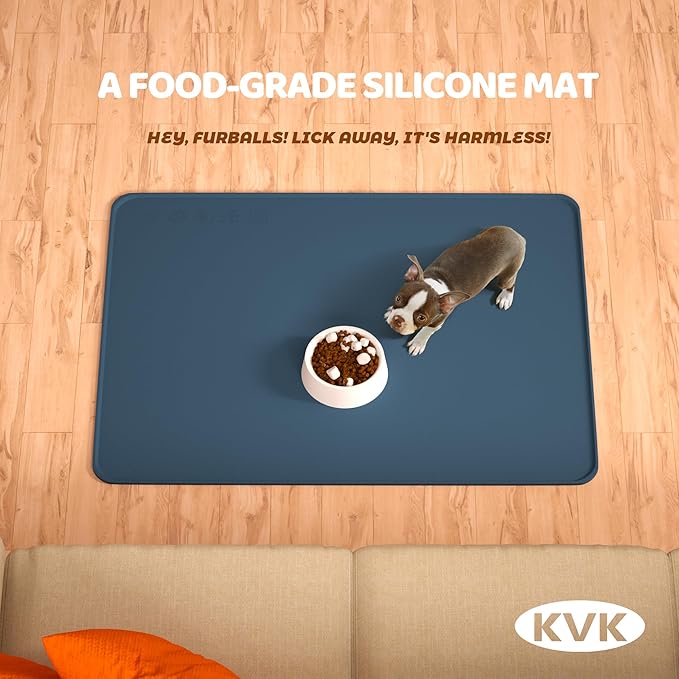 KVK Dog Food Mat, 39.4×29.5in Extra Large Silicone Pet Feeding Mat - Waterproof, Non - Slip, Chew - Resistant for Food & Water, Protect Floors (Royal Blue)