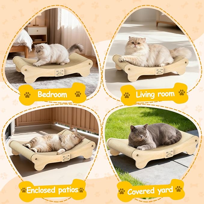 Cat Scratcher Bed Hammock Indoor: 2-in-1 Cat Scraching Board with Natural Sisal Wood, Scratch Pad Cats Lounger for Scratching & Sleeping - Furniture Protector for Bedroom and Living Room (24x16x5.5in)