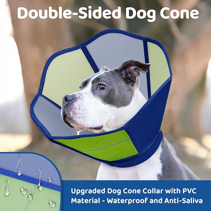 SUNFURA Dog Cone - Soft Cone for Dogs to Stop Licking, Pet E-Collar Alternative After Surgery, Adjustable Pet Recovery Collar for Wound Healing, Blue Green Small
