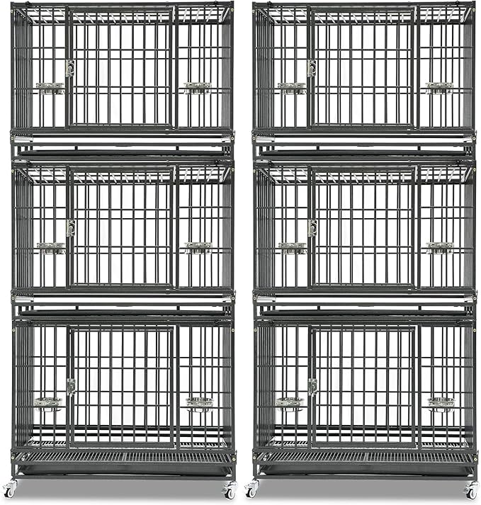 Homey Pet 2 Pack Three Levels 37 Inch Dog Crate, Escape Proof Dog Cage Kennel Indoor with Top Access and Lockable Wheels, Removable Tray, Heavy Duty Dog Crates for Medium/Small Dogs
