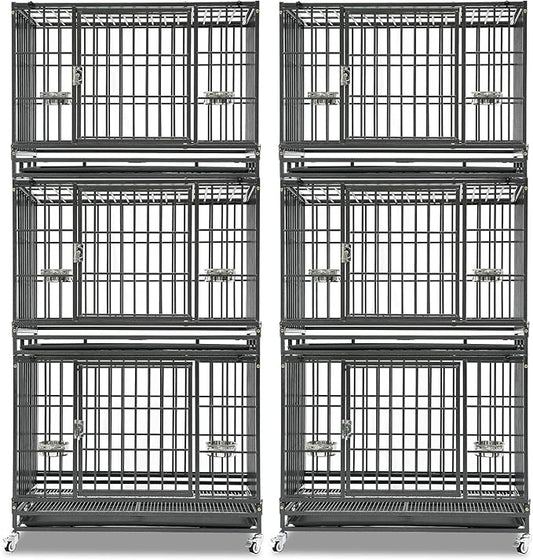 Homey Pet 2 Pack Three Levels 37 Inch Dog Crate, Escape Proof Dog Cage Kennel Indoor with Top Access and Lockable Wheels, Removable Tray, Heavy Duty Dog Crates for Medium/Small Dogs