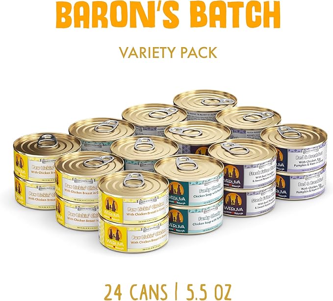 Weruva Classic Dog Food, Variety Pack, Baron's Batch, Wet Dog Food, 5.5oz Cans (Pack of 24)