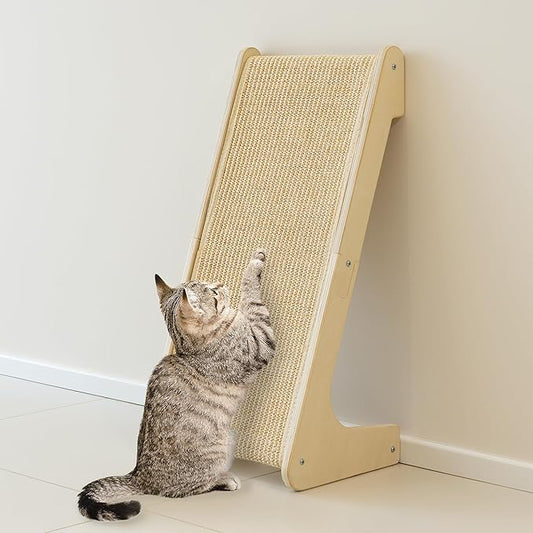 PETKARAY L Shape Cat Scratcher, Sisal Kitty Scratching Ramp, Vertical Scratch Pad for Indoor Cats, 25.2" Furniture Protector with Catnip, Classic