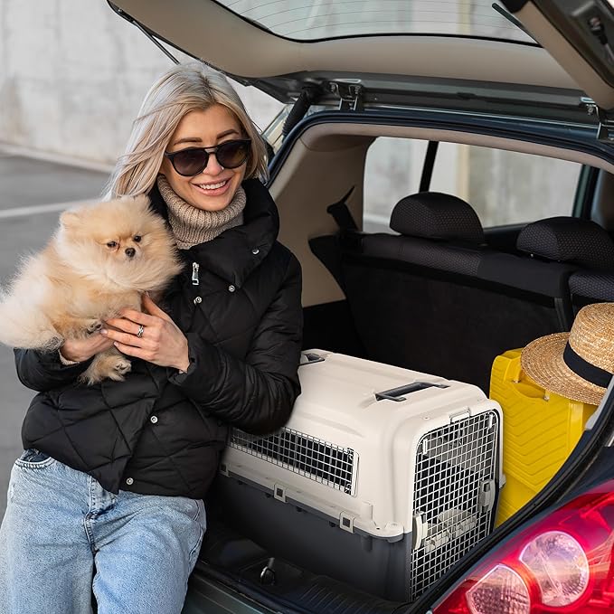 Elevon Plastic Kennels, Plastic Dog Crate, Airline Approved Pet Carrier for Dogs and Cats Longer Traveling, M