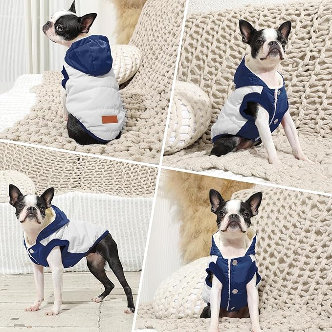 Fleece Lining Extra Warm Dog Hoodie in Winter for Medium Dogs Jacket Pet Coats with Hooded,Beige and Blue L