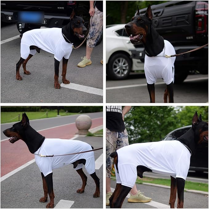 LoveLongLong Dog Jumpsuit with UV Protection and Quick-Dry Fabric for Spring Summer Pet Pajamas White 2XL