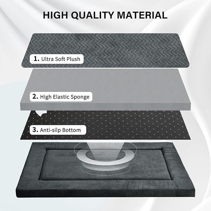 WESTERN HOME Dog Bed for Crate, High Resilience Foam Dog Crate Mat Kennel Pad with Soft Wavy Plush Comfortable Anti-Slip Washable Bed for Large Medium Small Dogs & Cats