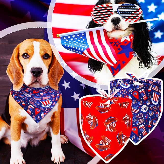 100 Pcs 4th of July Dog Bandanas Bulk Independence Day Dog Bandanas Adjustable Pet Bibs Independence Triangle Scarf 4th of July Holiday Costume for Small Medium Pet Puppy Cat