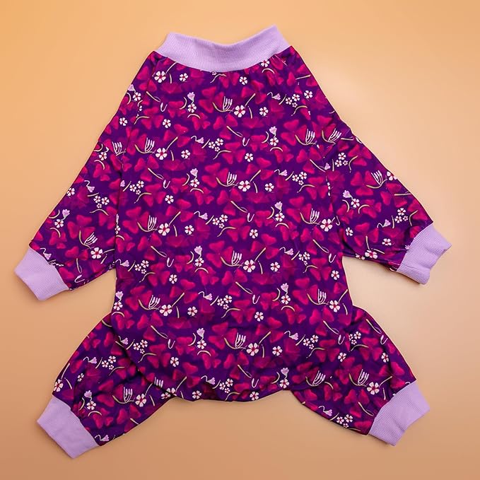 LovinPet Big Dogs Pajamas Jumpsuit, Pet Anxiety Relief Shirt, Sun Protection Dog Shirt, Comfy Stretchy Fabric, Indigo Garden Print, Big Dog Surgery Recovery PJ's, Pajamas for Pitbulls, Large